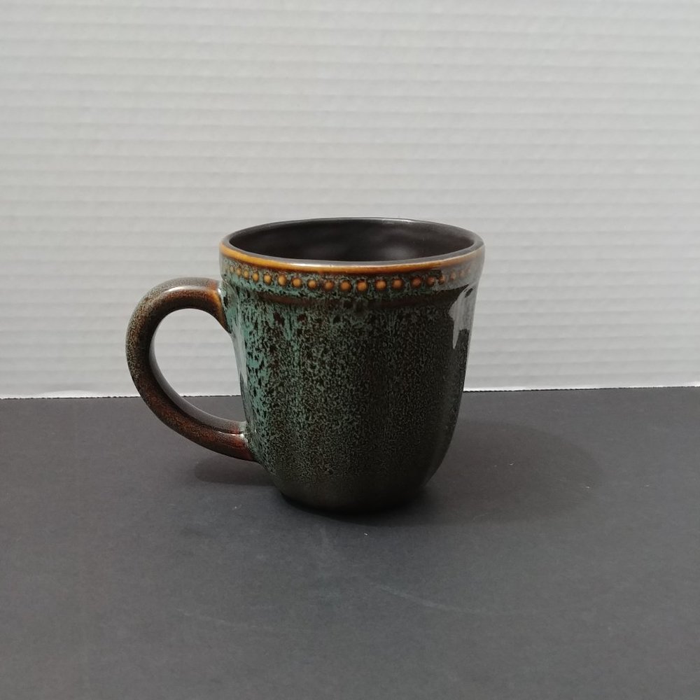 Roscher Hobnail Stoneware Green Brown Mug Cup